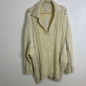 NWT- BDG- Oversized Cream Cable Knit Sweater with half stitch detail- Size L/XL